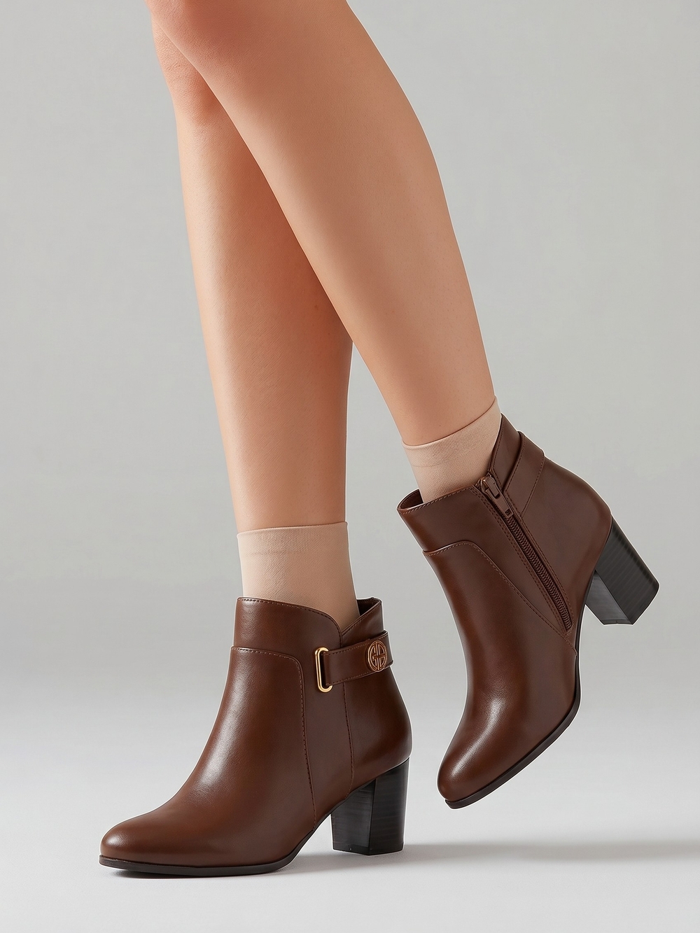Gianni Bini Brown Block Heel Ankle Boots Side Zip Women's Size 9.5
